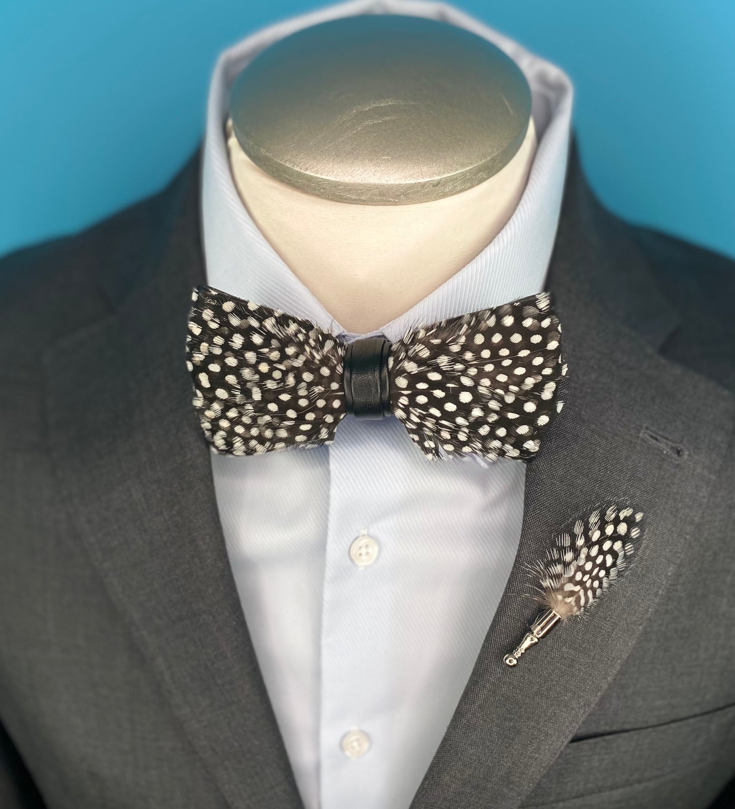 Black & White Polka Dot Feather Bow Tie