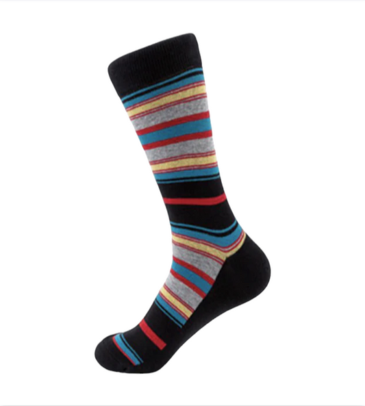 Zegami Men - Premium Fun, Classy and Comfy socks "Grey Black Red Yellow Stripes"