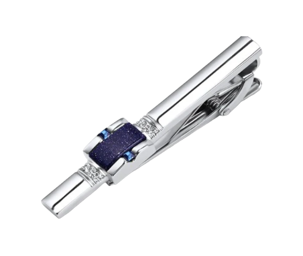 Chrome and Blue Accent Tie Clip
