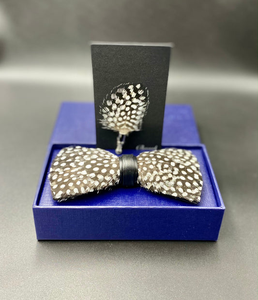 Black & White Polka Dot Feather Bow Tie