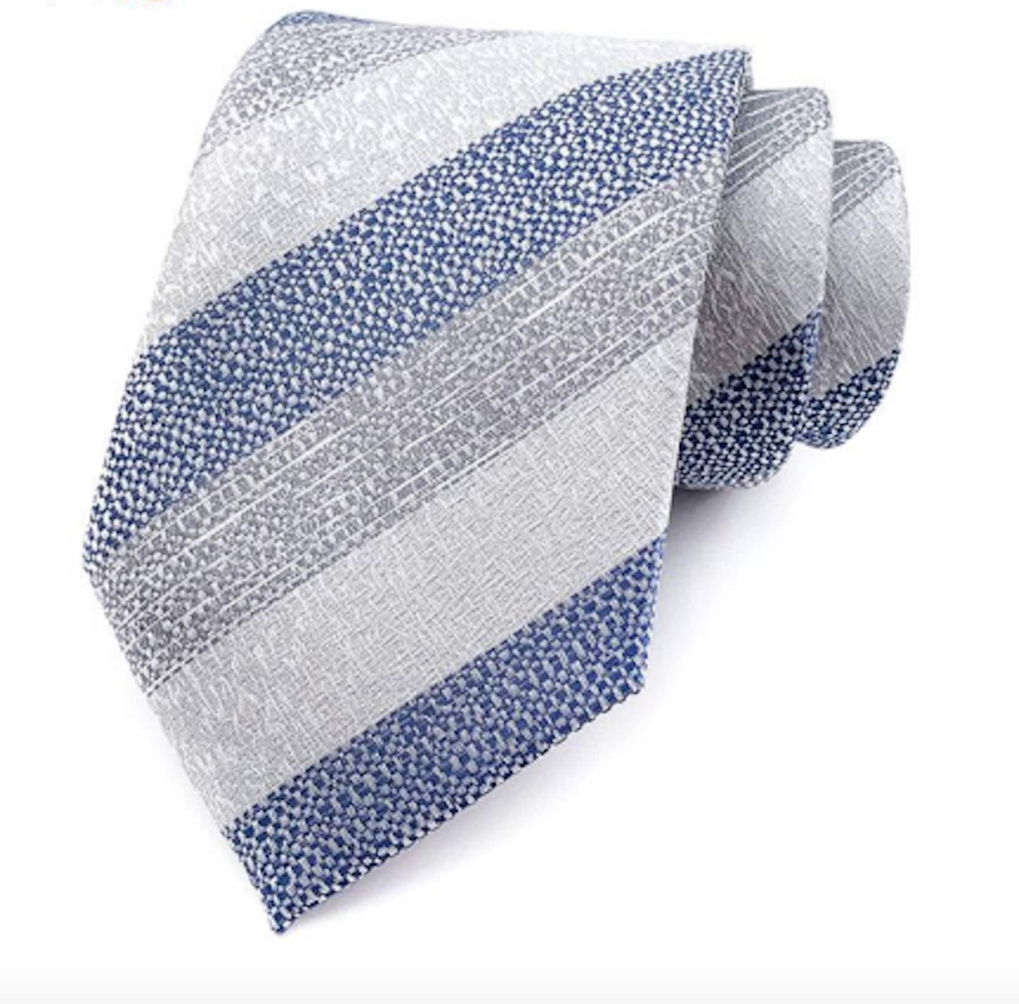 Blue Grey Marble Colored Stripe Pattern Silk Tie